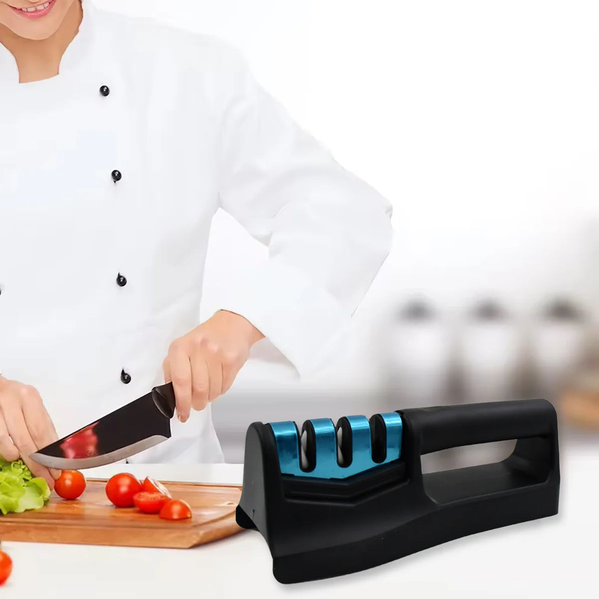 9-in-1 Kitchen Knife Sharpener with Vegetable Chopper & Fish Scale Remover – Handheld Tool for Straight & Serrated Knives (9 inch)