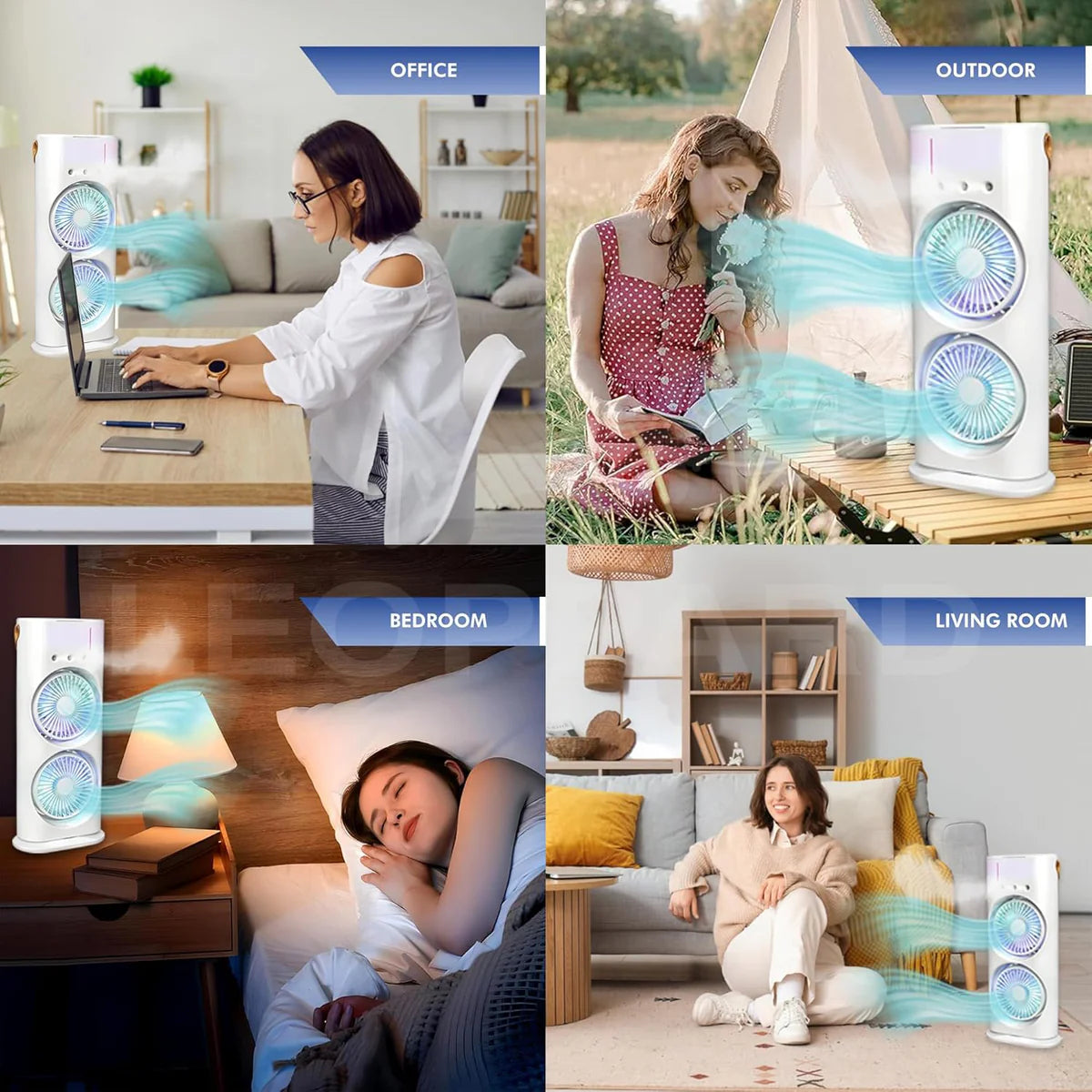 USB rechargeable dual head powerful air cooler fan for desk office bedroom
